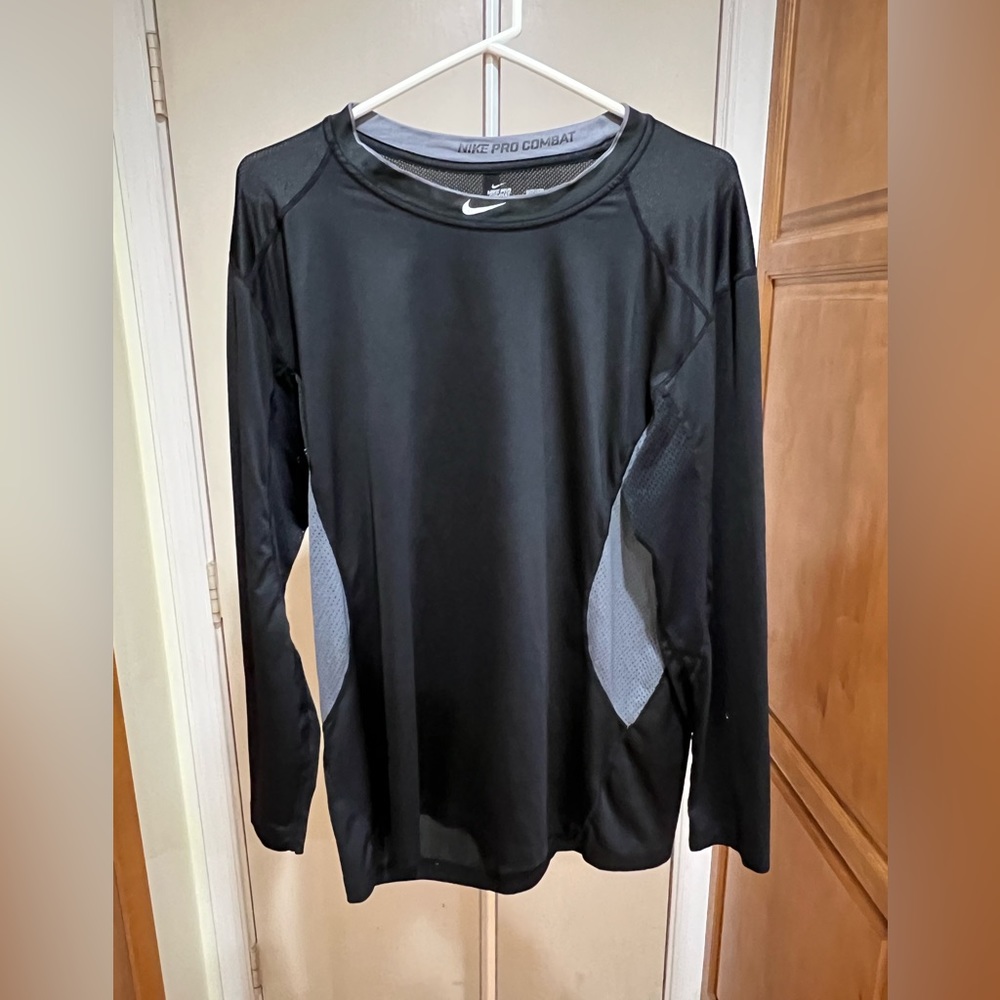 NIKE PRO COMBAT BLACK/GRAY SHIRT WITH VENTED SIDES AND BACK.  Size 2XL